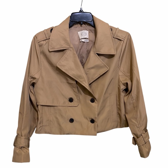 STOOSH Tan Crop Utility Trench Coat Double Breasted Oversized Minimalist Modern - Picture 5 of 12